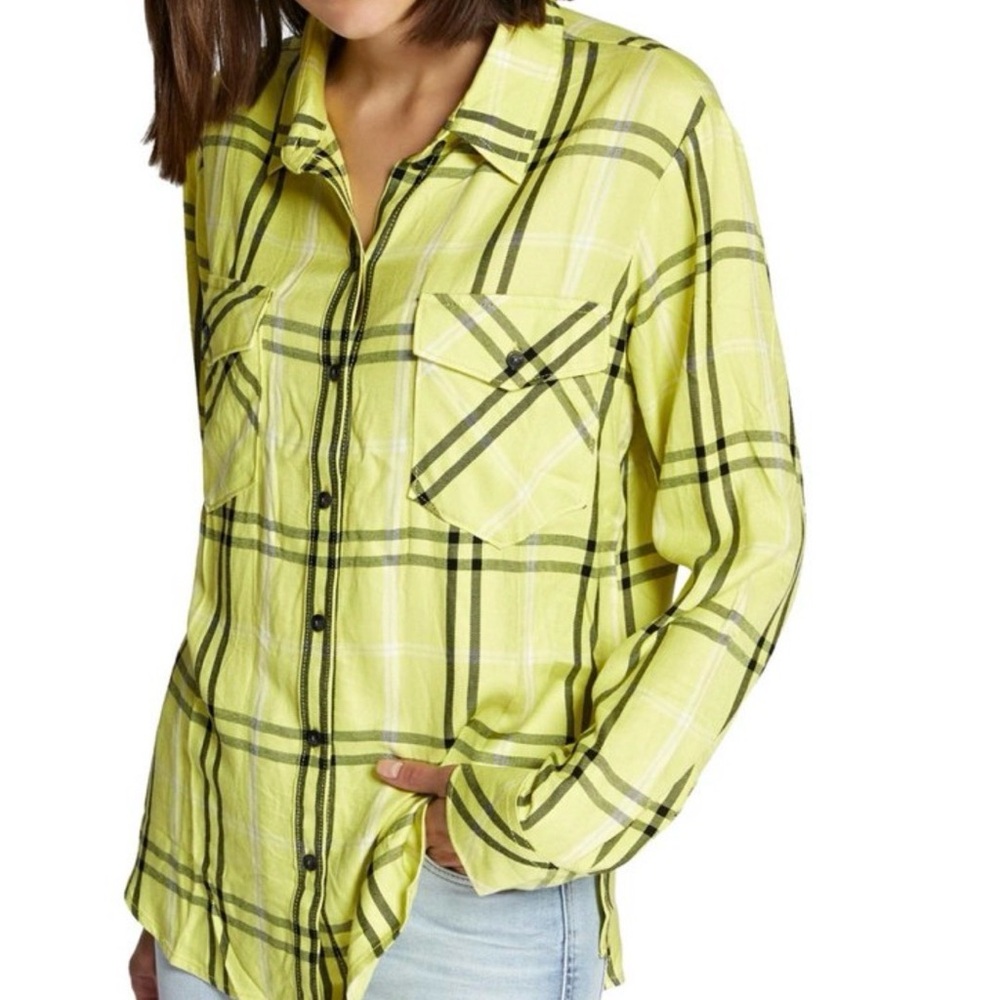 Sanctuary Yellow Plaid Button-Down Shirt